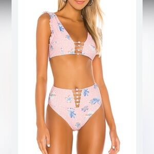 Tularosa Navaro bikini set Blush Floral Dot size small pink blue